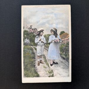 5/$25 Vintage 1906 Blank Hand-Tinted May Day Photo Postcard